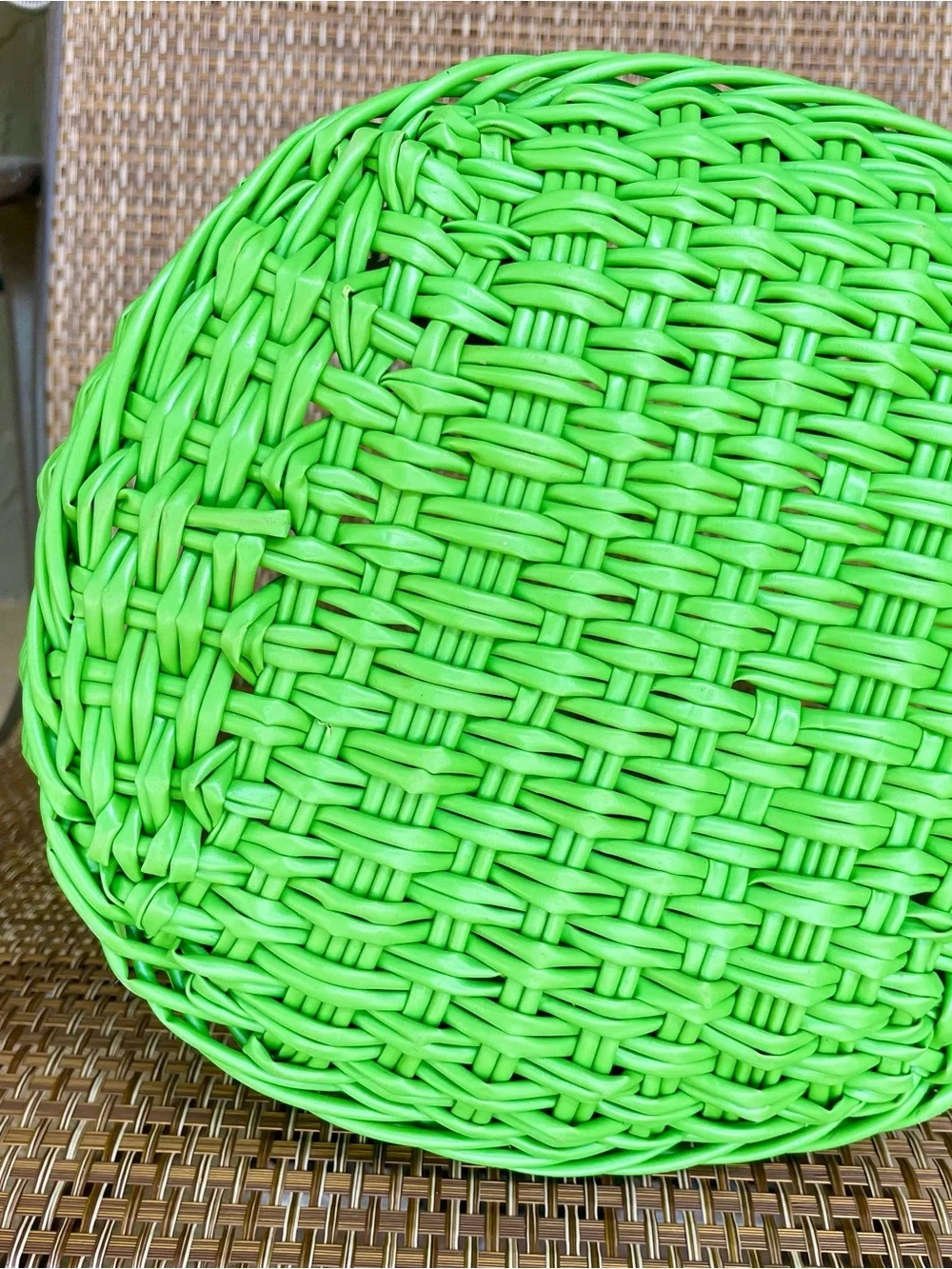 Bright Green & White Woven Tote Bag